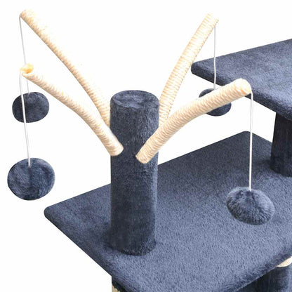 vidaXL Cat Tree | Dark Blue | Wooden frame, Sisal rope, Soft Plush | Medium 4