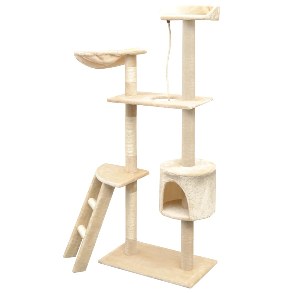 vidaXL Cat Tree | Beige | Wooden frame, sisal rope, plush | 150 cm tall 2