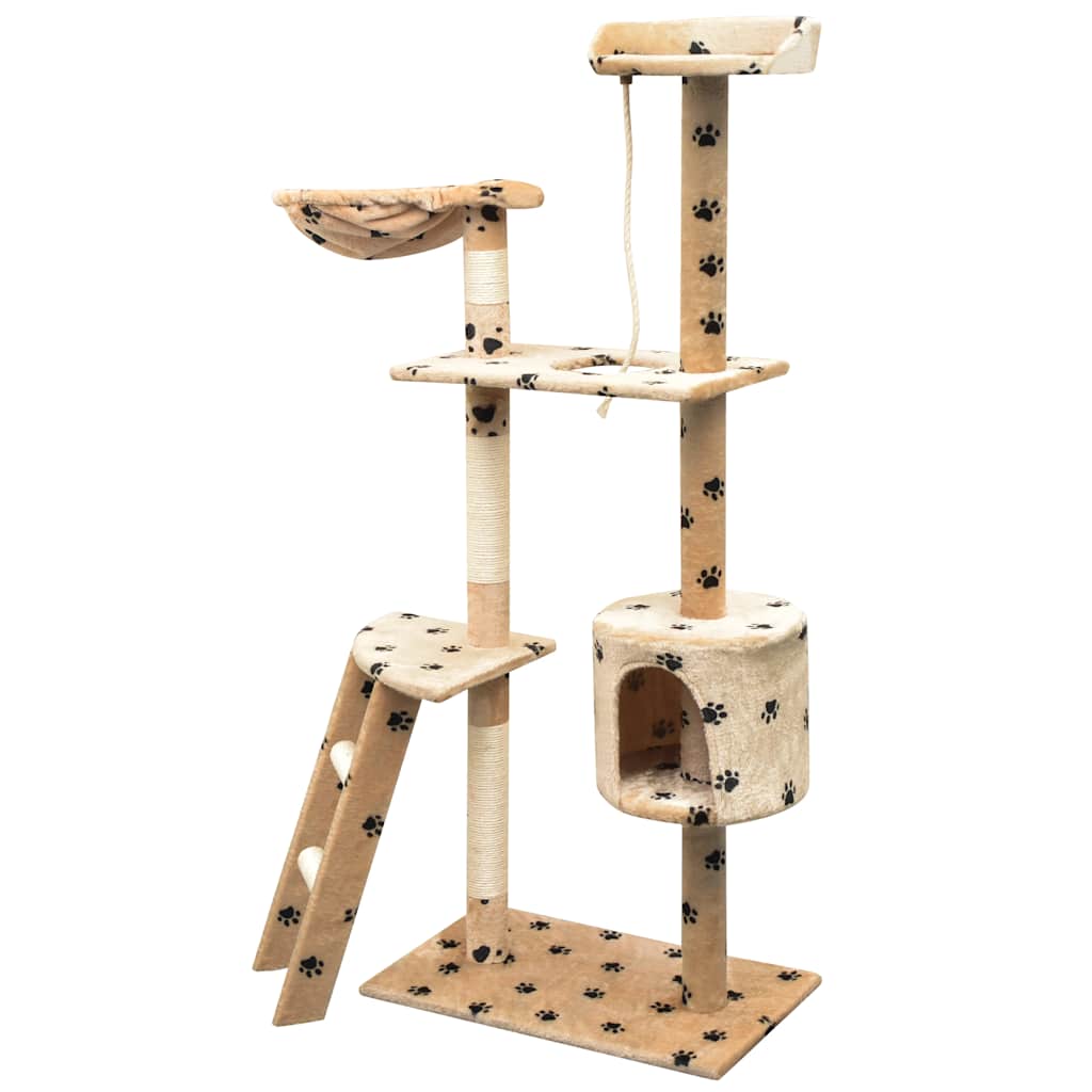 vidaXL Cat Tree | Beige with black paw prints | Plush, Sisal, Wood | Large 2
