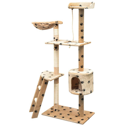 vidaXL Cat Tree | Beige with black paw prints | Plush, Sisal, Wood | Large 2