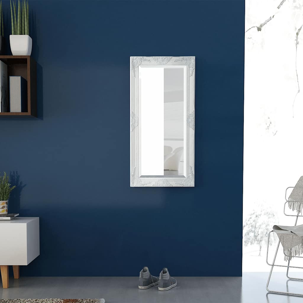 243679 vidaXL Wall Mirror Baroque Style 100x50 cm White 3