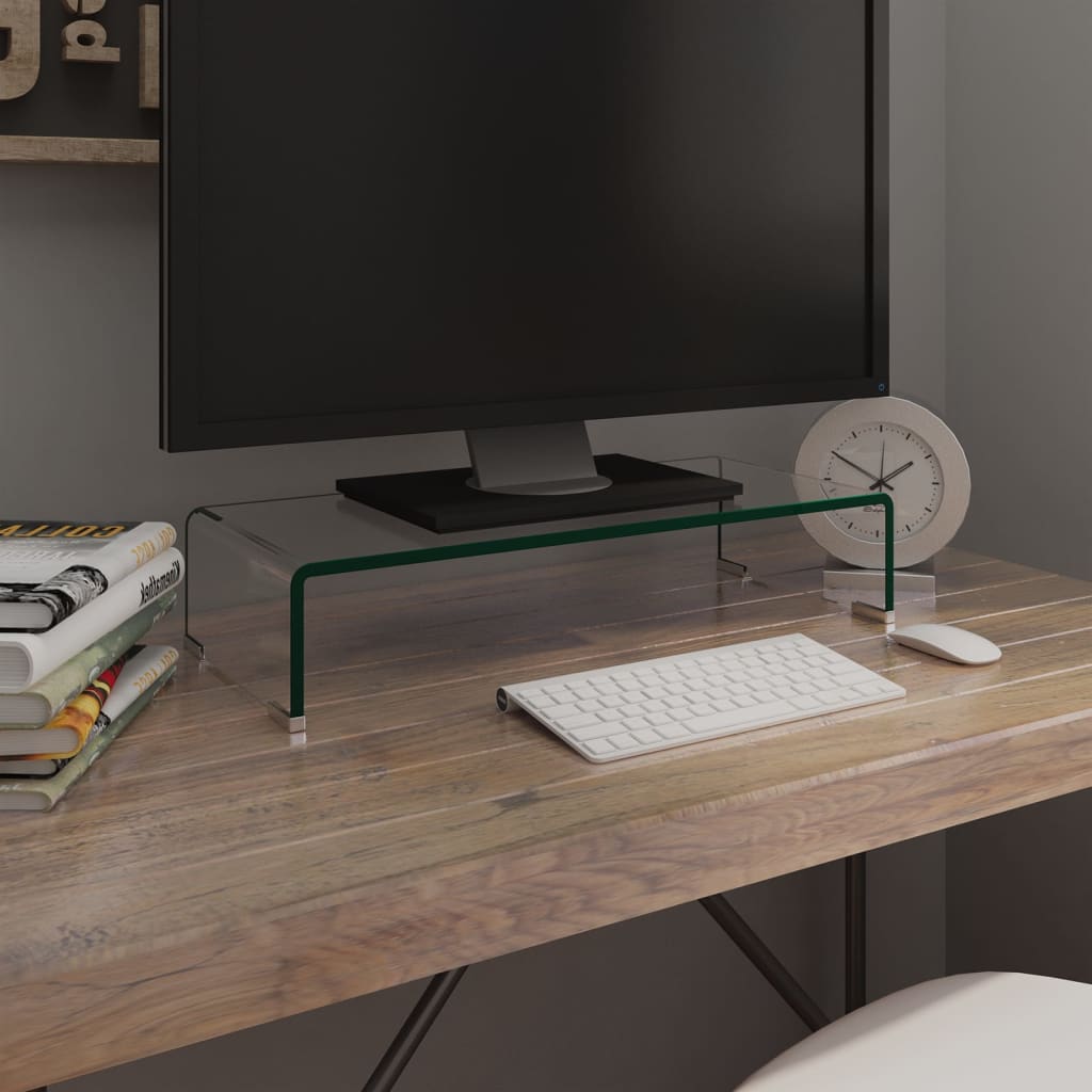 vidaXL TV Stand | Clear | Tempered Glass, Plastic | 60 x 25 x 11 cm | Ergonomic 1