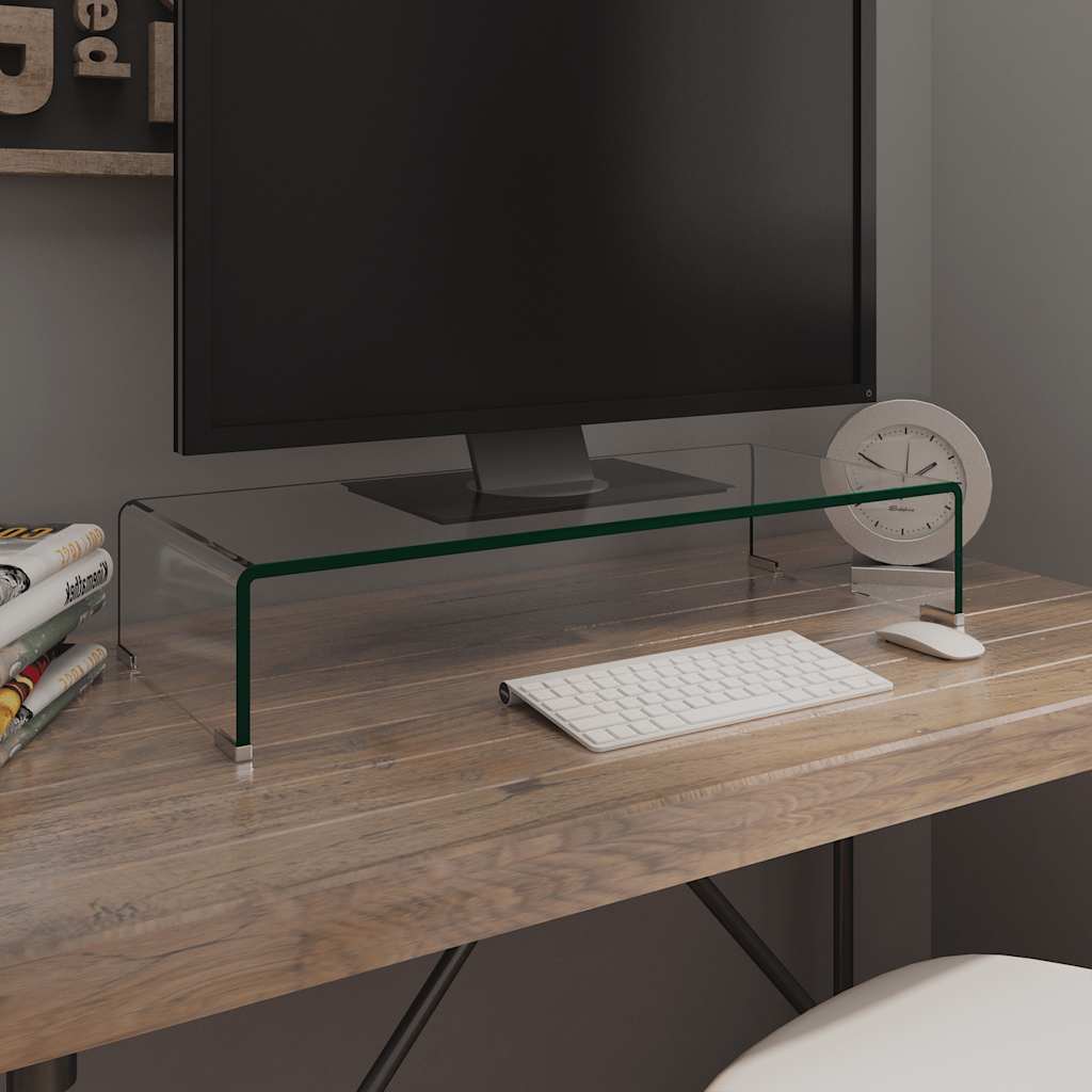 244128 vidaXL TV Stand/Monitor Riser Glass Clear 70x30x13 cm 1