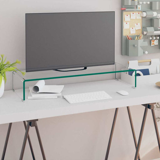 244129 vidaXL TV Stand/Monitor Riser Glass Clear 80x30x13 cm 1