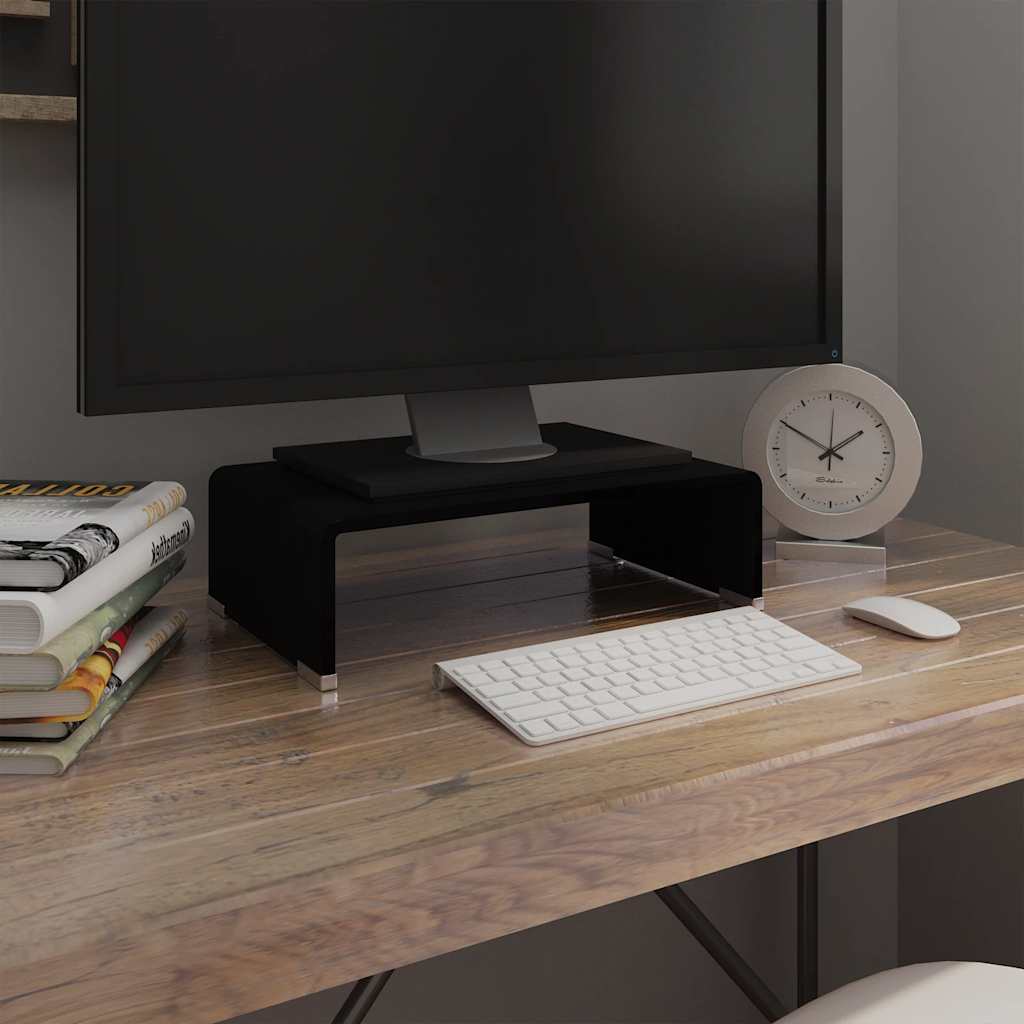 vidaXL TV Stand/Monitor Riser Glass Black 40x25x11 cm 1