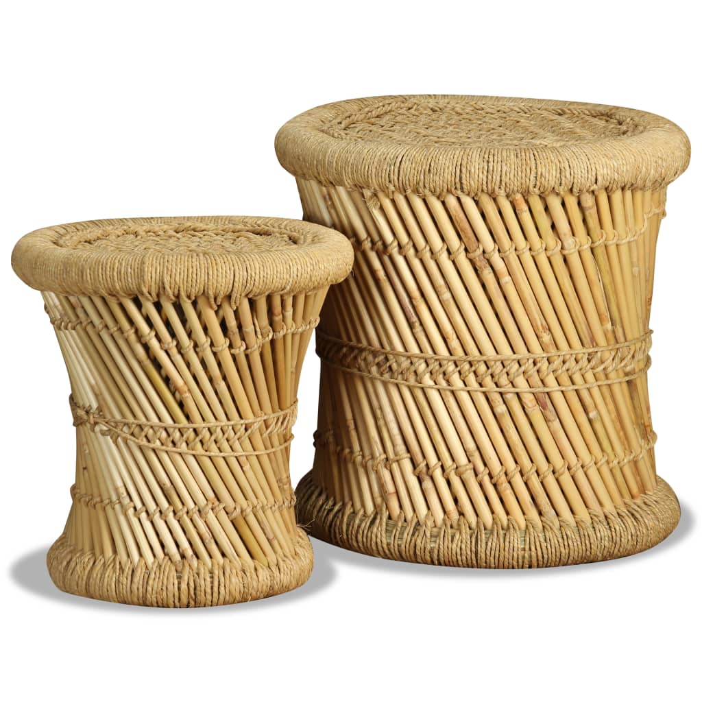 vidaXL Stool | Set of 2 | Natural bamboo and jute | Bamboo and jute | Set of 2 1