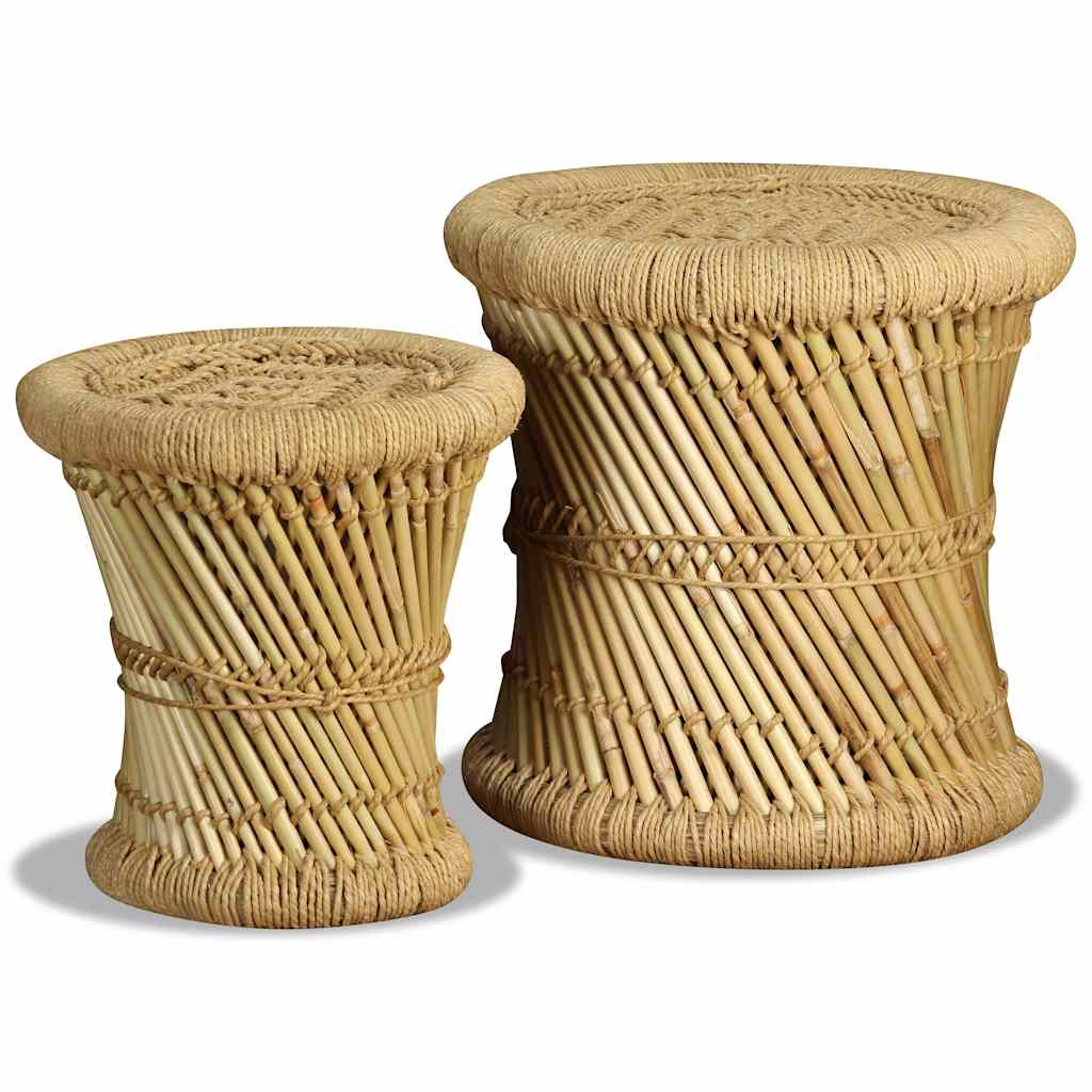 vidaXL Stool | Set of 2 | Natural bamboo and jute | Bamboo and jute | Set of 2 2