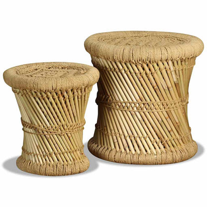 vidaXL Stool | Set of 2 | Natural bamboo and jute | Bamboo and jute | Set of 2 2