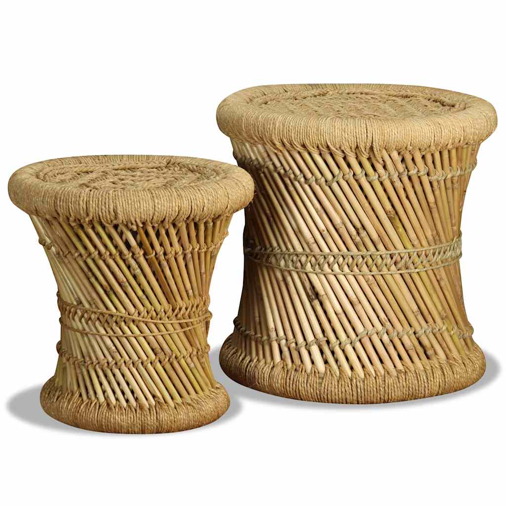 vidaXL Stool | Set of 2 | Natural bamboo and jute | Bamboo and jute | Set of 2 3