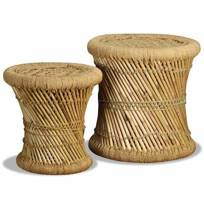 vidaXL Stool | Set of 2 | Natural bamboo and jute | Bamboo and jute | Set of 2 3