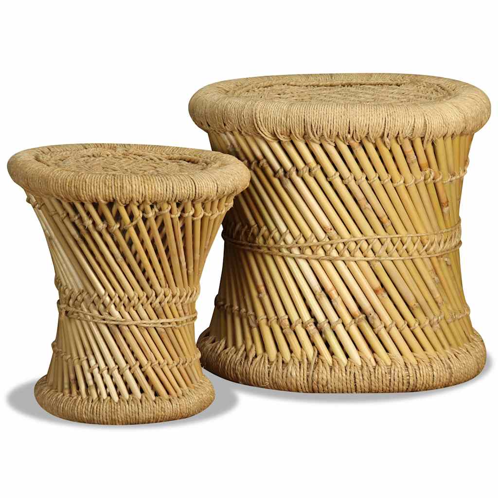 vidaXL Stool | Set of 2 | Natural bamboo and jute | Bamboo and jute | Set of 2 4