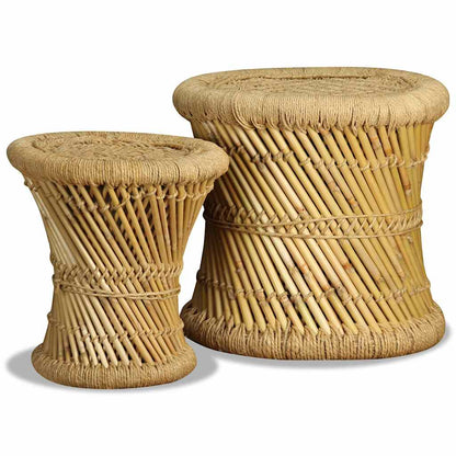 vidaXL Stool | Set of 2 | Natural bamboo and jute | Bamboo and jute | Set of 2 4