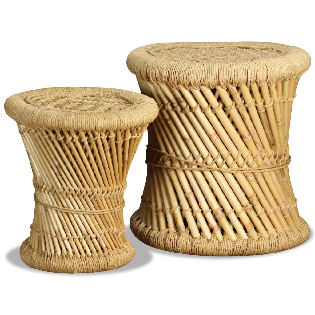 vidaXL Stool | Set of 2 | Natural bamboo and jute | Bamboo and jute | Set of 2 5