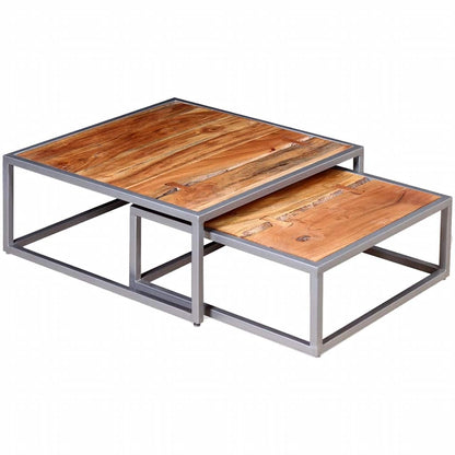 vidaXL Coffee Table | Set of 2 | Brown | Solid acacia wood, steel | Medium 1