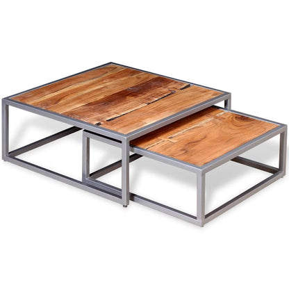 vidaXL Coffee Table | Set of 2 | Brown | Solid acacia wood, steel | Medium 2