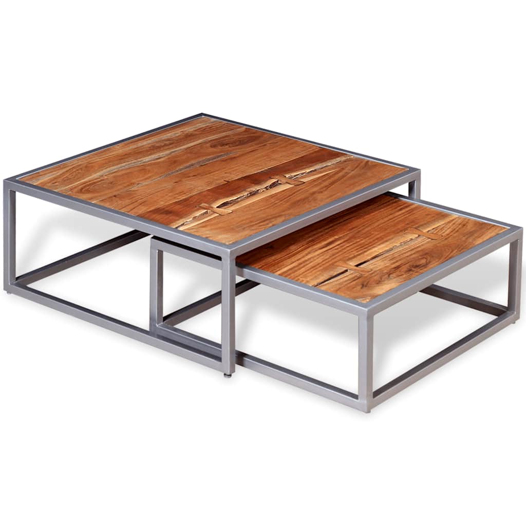 vidaXL Coffee Table | Set of 2 | Brown | Solid acacia wood, steel | Medium 5