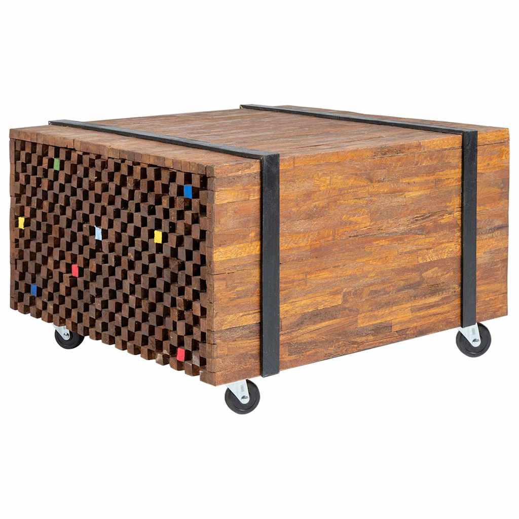 vidaXL Side Table | Brown and Black | Teak Wood | Medium | Rollable | End Table 1