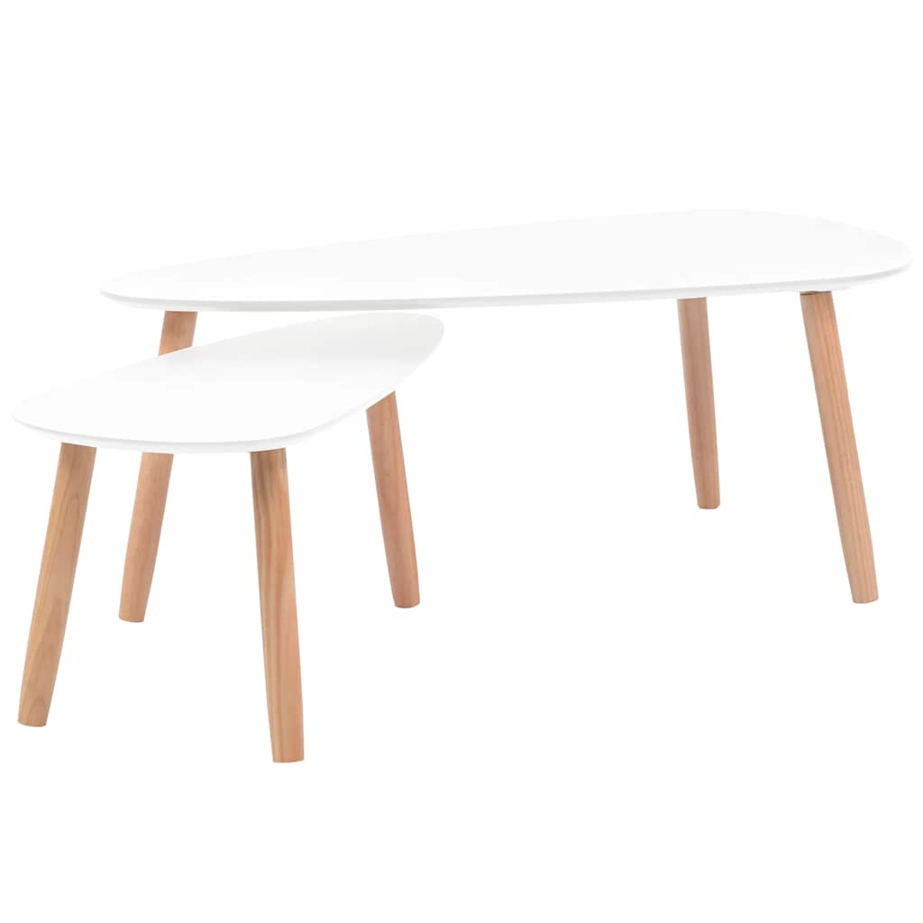 vidaXL Coffee Table | Set of 2 | White | Solid pinewood, MDF | Medium | Durable 2