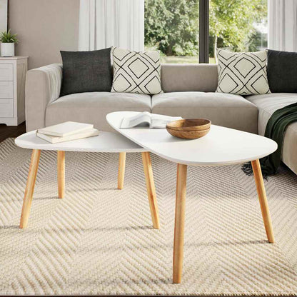 vidaXL Coffee Table | Set of 2 | White | Solid pinewood, MDF | Medium | Durable 3