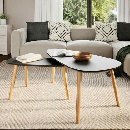 vidaXL Coffee Table | Set of 2 | Black | Solid pinewood legs, MDF tabletop 3