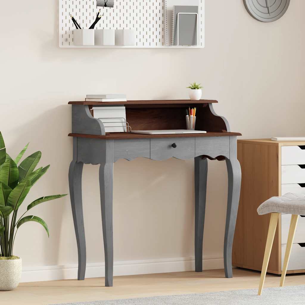 Writing Desk Solid Mahogany Wood 80x40x92 cm Brown and white