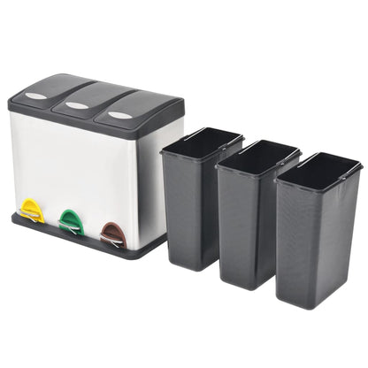 vidaXL Recycling Pedal Bin Garbage Trash Bin Stainless Steel 24 L 2
