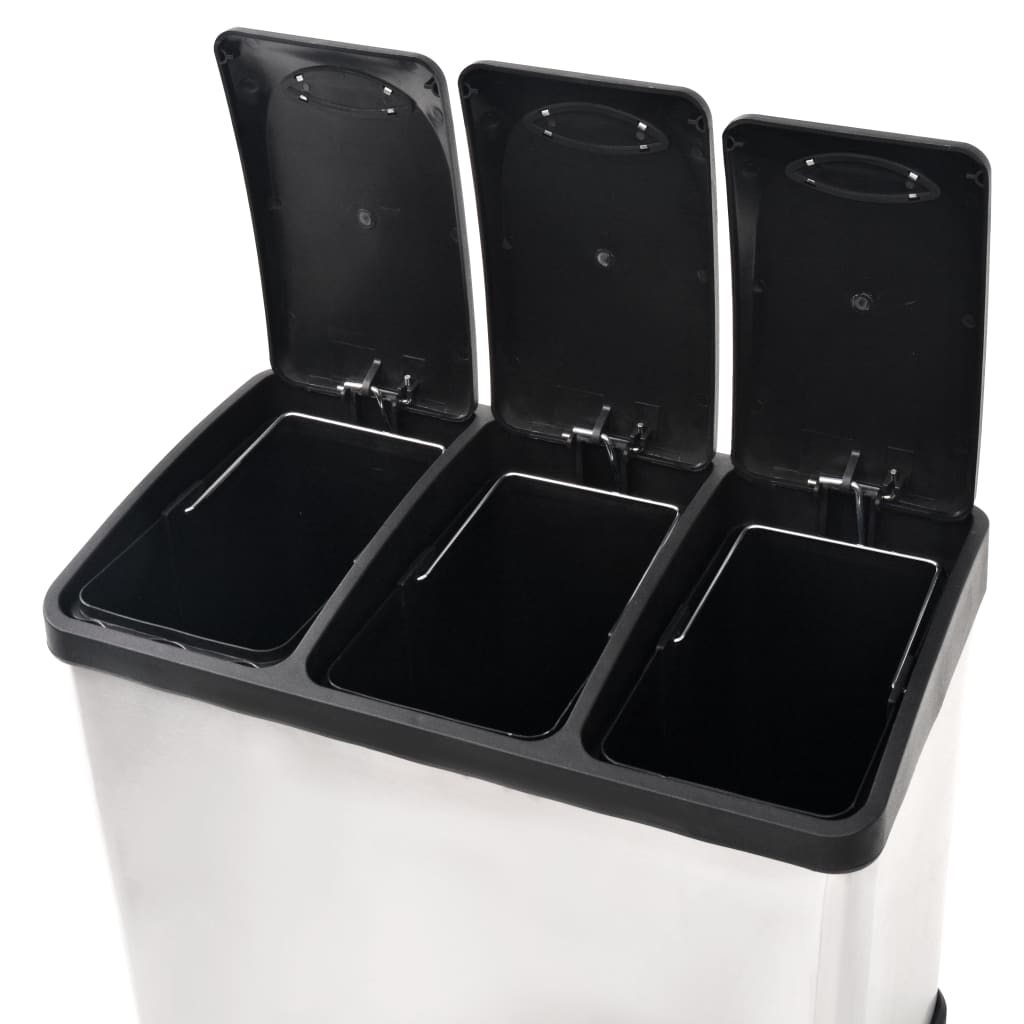 vidaXL Recycling Pedal Bin Garbage Trash Bin Stainless Steel 24 L 3