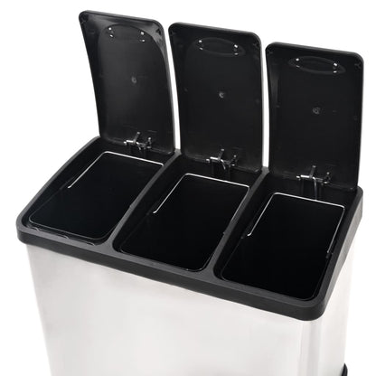 vidaXL Recycling Pedal Bin Garbage Trash Bin Stainless Steel 24 L 3