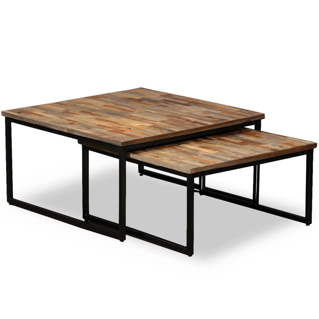 vidaXL Coffee Table | Set of 2 | Brown | Reclaimed teak | Large & Small 1