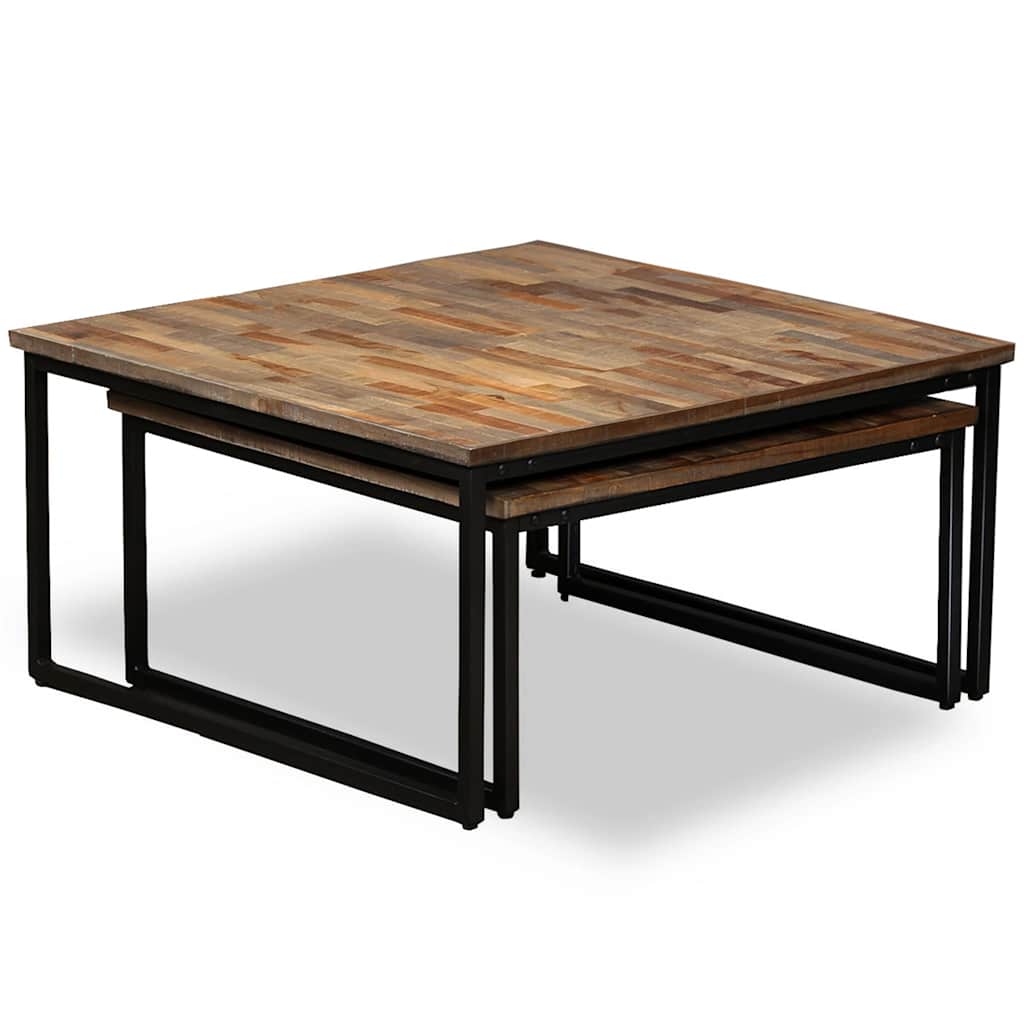 vidaXL Coffee Table | Set of 2 | Brown | Reclaimed teak | Large & Small 3