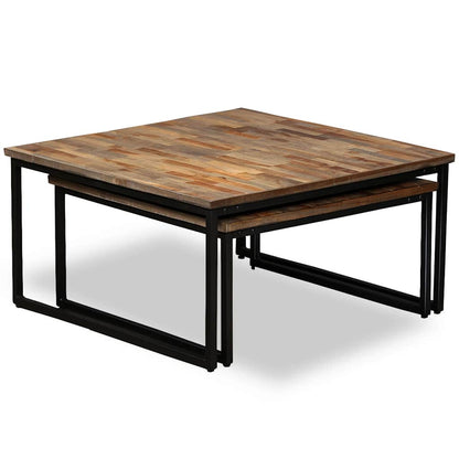 vidaXL Coffee Table | Set of 2 | Brown | Reclaimed teak | Large & Small 3