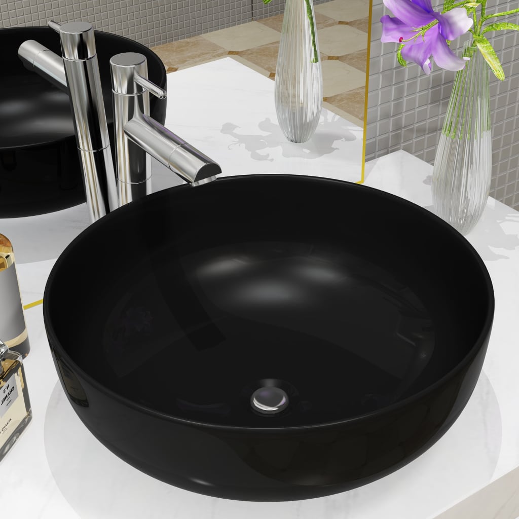 vidaXL Basin Ceramic Round Black 41.5x13.5 cm 1