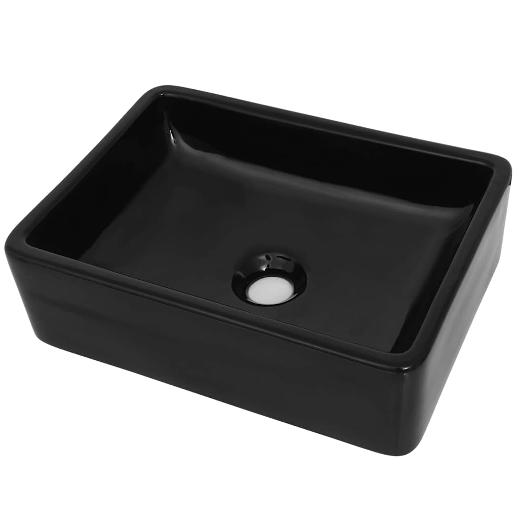 vidaXL Basin Ceramic Rectangular Black 41x30x12 cm 2