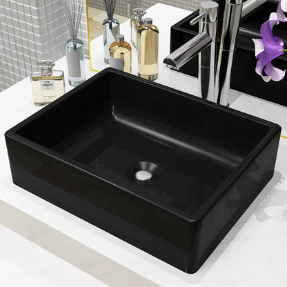 vidaXL Basin Ceramic Rectangular Black 41x30x12 cm 1