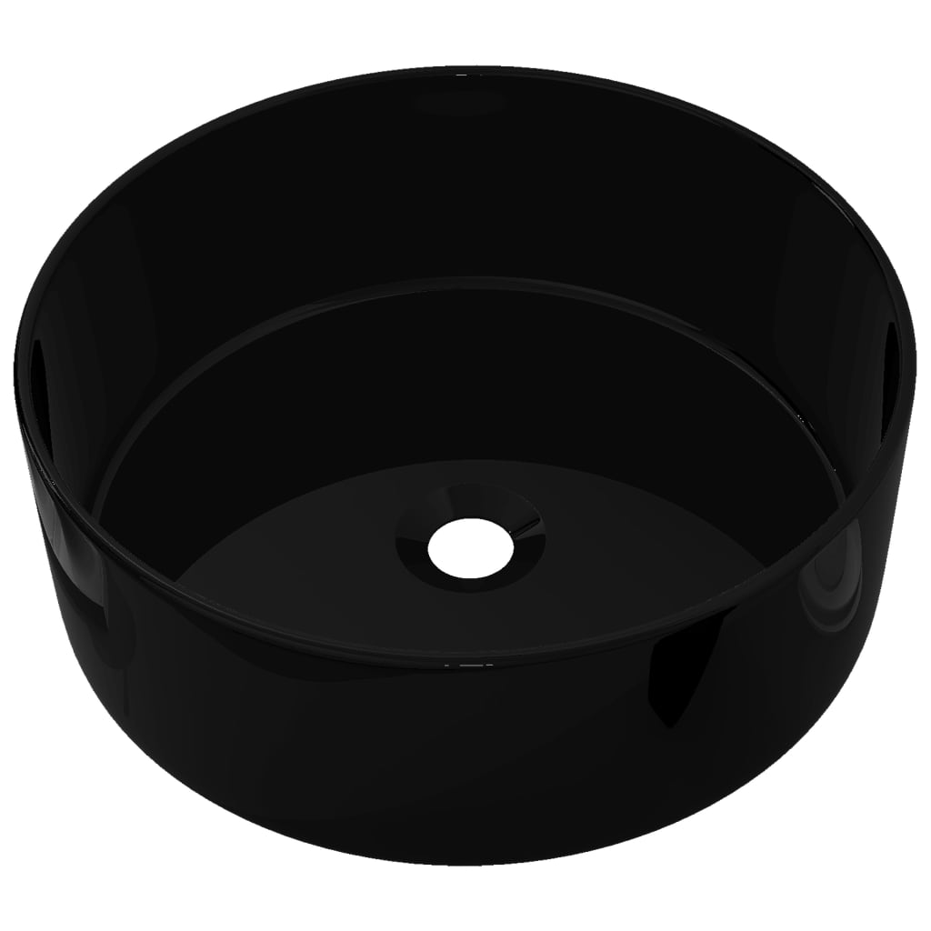 vidaXL Basin Ceramic Round Black 40x15 cm 2