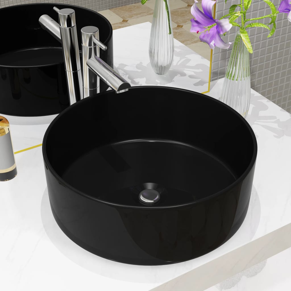 vidaXL Basin Ceramic Round Black 40x15 cm 1