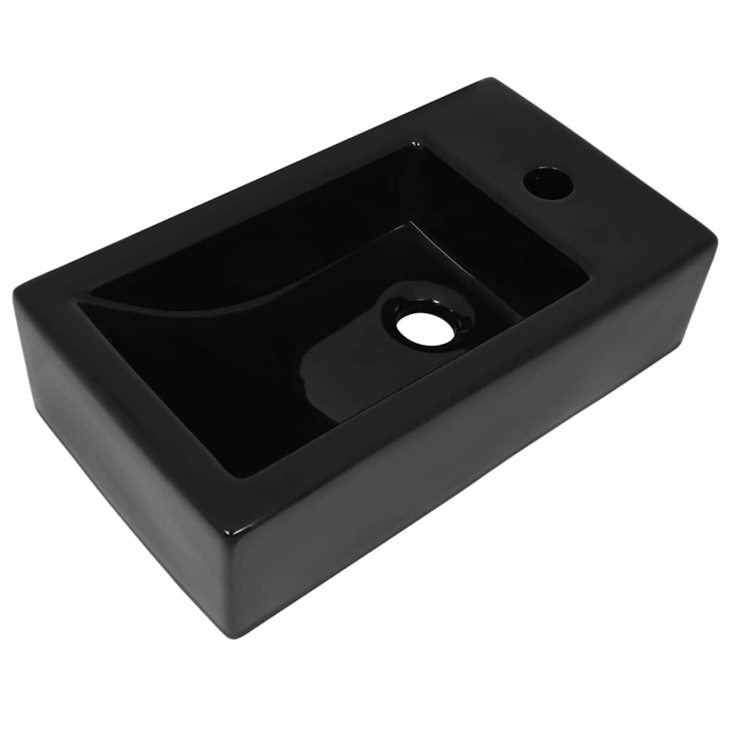 Basin with Faucet Hole Rectangular Ceramic 46x25,5x12 cm Black