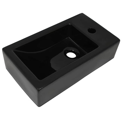 Basin with Faucet Hole Rectangular Ceramic 46x25,5x12 cm Black