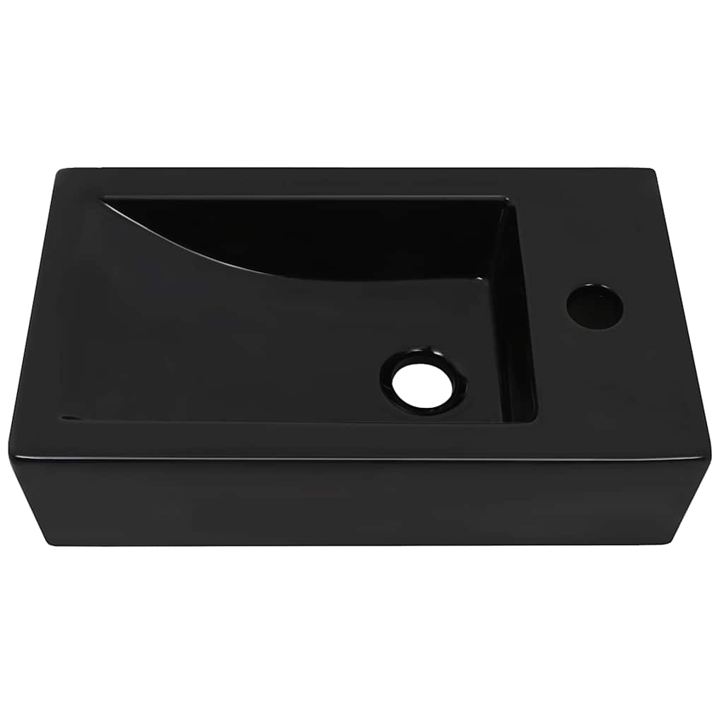 Basin with Faucet Hole Rectangular Ceramic 46x25,5x12 cm Black
