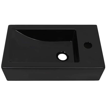 Basin with Faucet Hole Rectangular Ceramic 46x25,5x12 cm Black