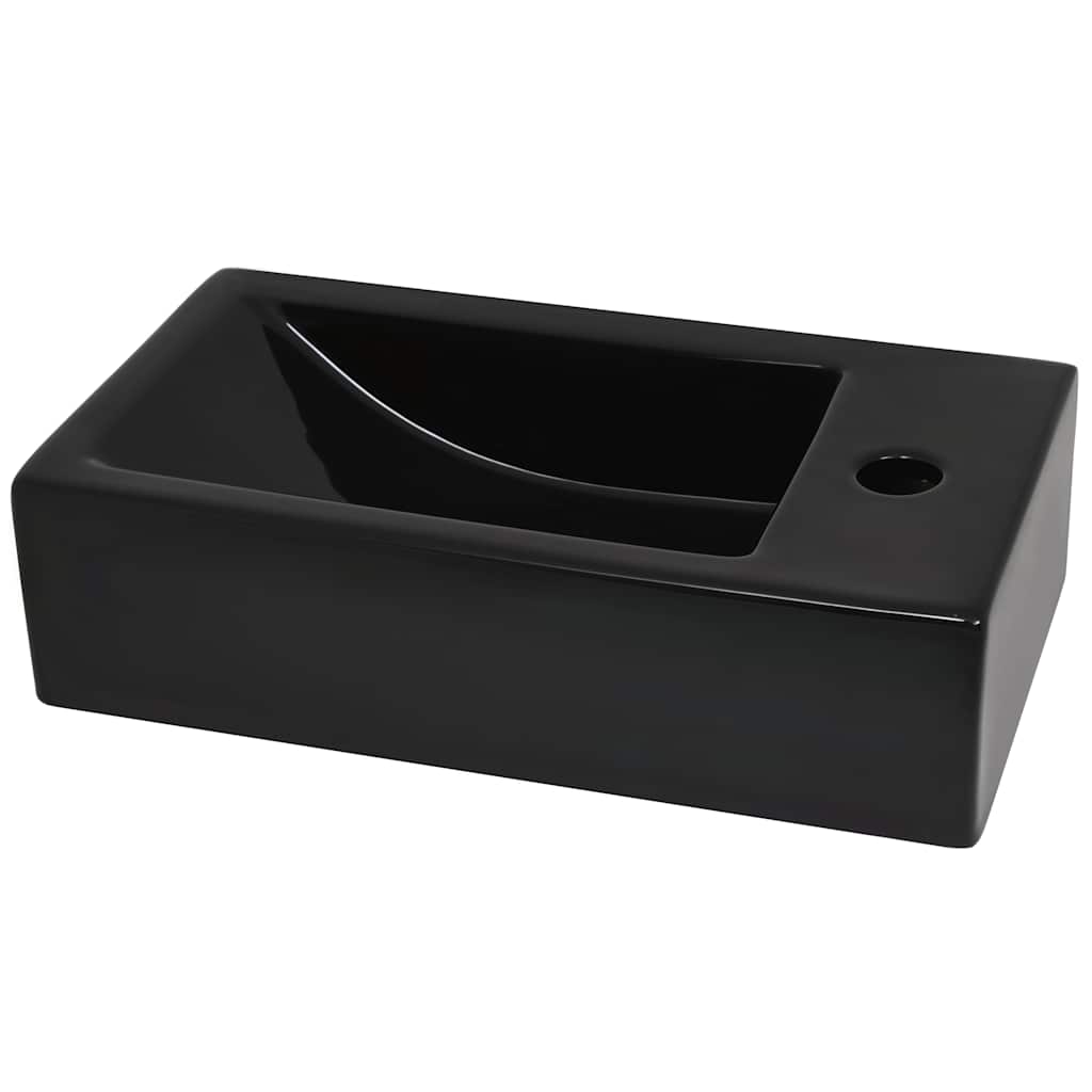 142738 vidaXL Basin with Faucet Hole Rectangular Ceramic Black 46x25,5x12 cm 4
