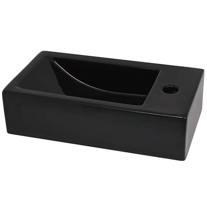 142738 vidaXL Basin with Faucet Hole Rectangular Ceramic Black 46x25,5x12 cm 4