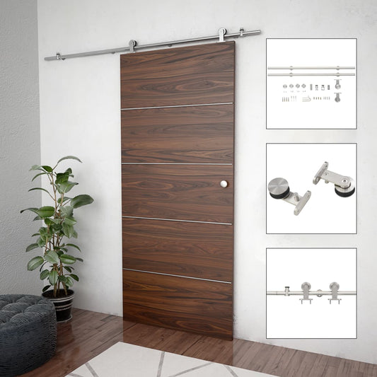 142825 vidaXL Sliding Door Hardware Kit 183 cm Stainless Steel Silver 1