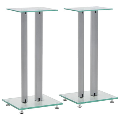 vidaXL Speaker Stands 2 pcs Tempered Glass 2 Pillars Design Silver 1