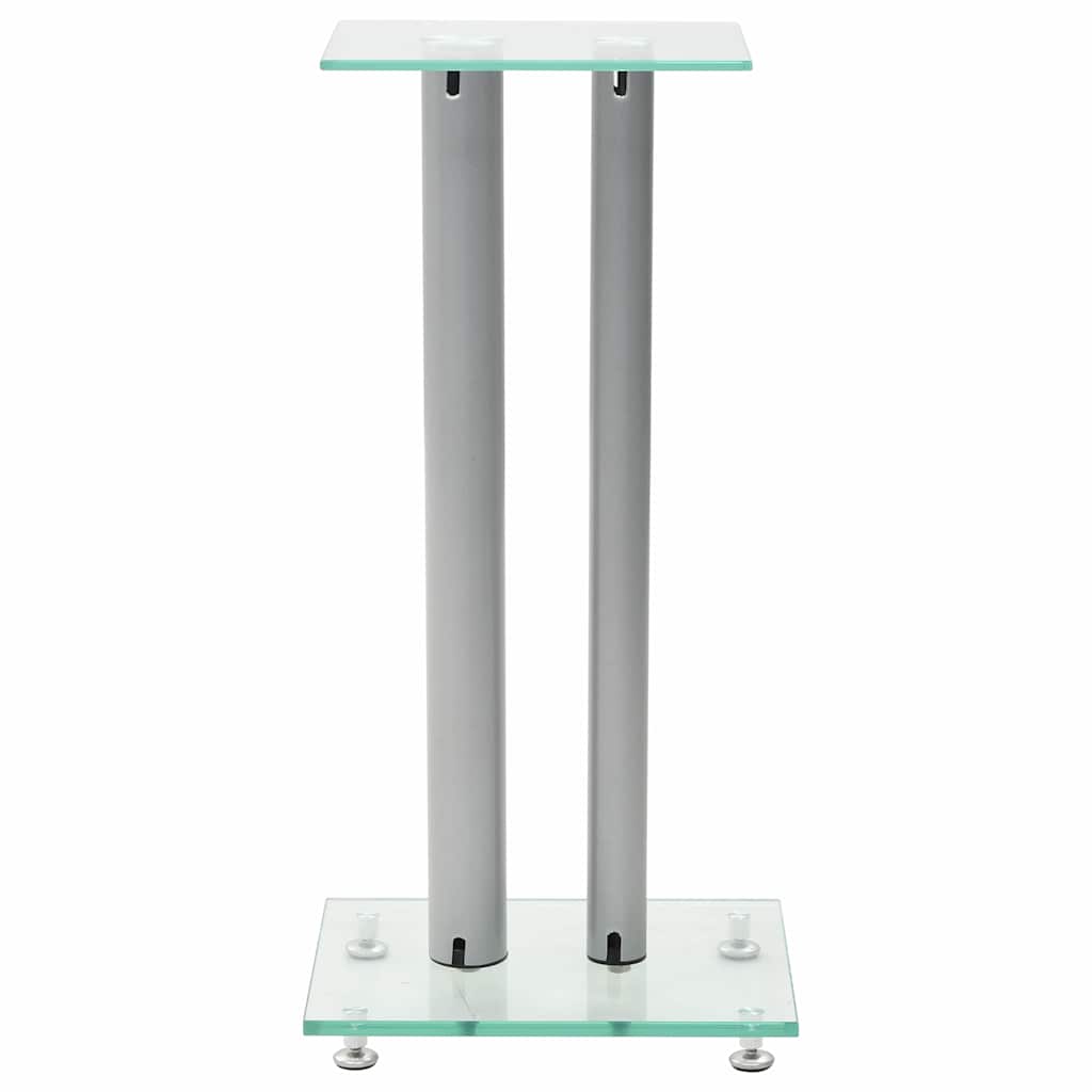 vidaXL Speaker Stands 2 pcs Tempered Glass 2 Pillars Design Silver 3