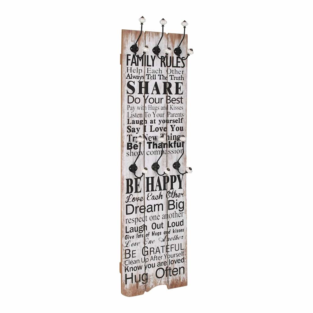 Wall-mounted Coat Rack with 6 Hooks 120x40 cm Family rules