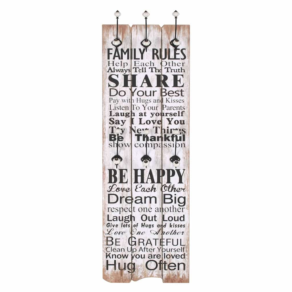 Wall-mounted Coat Rack with 6 Hooks 120x40 cm Family rules