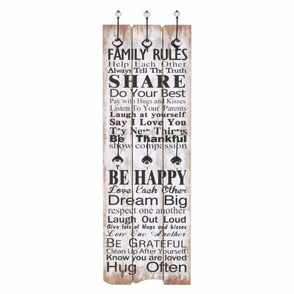 Wall-mounted Coat Rack with 6 Hooks 120x40 cm Family rules