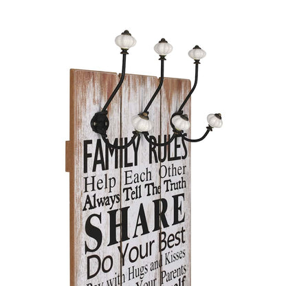 Wall-mounted Coat Rack with 6 Hooks 120x40 cm Family rules