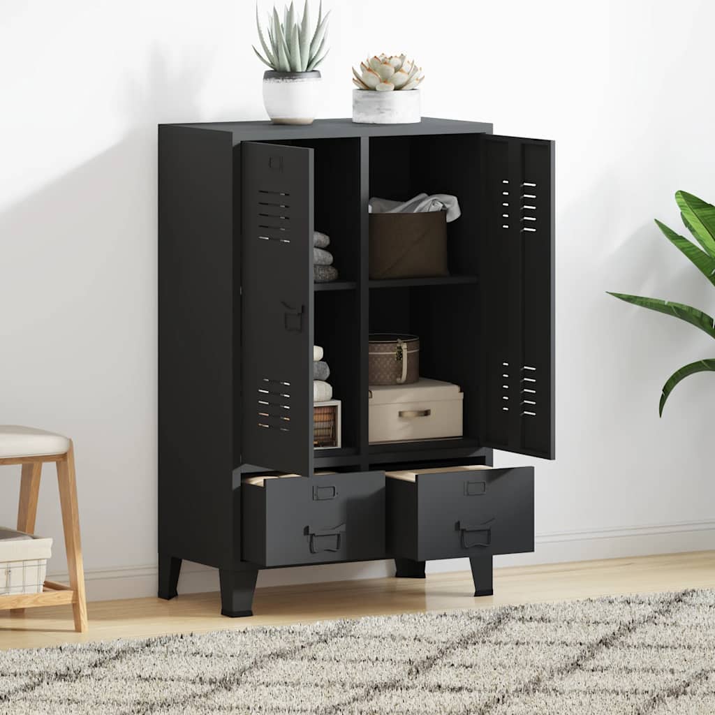 vidaXL Wardrobe | Black | Sheet Metal | Medium | Adjustable Shelves 1